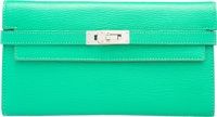 Hermes Menthe Chevre Mysore Leather Kelly Long Wallet with.Palladium Hardware. R Square, 2014. Excellent to Pristine.Condi...