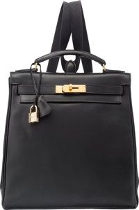 Hermes 28cm Black Gulliver Leather Kelly Ado Backpack Bag with Gold.Hardware. B Square, 1998. Very Good Condition. 11 Wid...