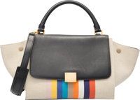 Celine Black Leather, Beige Multicolor Stripe Canvas Trapeze.Bag. Excellent Condition. 11 Width x 8 Height x 6.5...