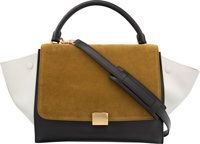 Celine Brown Suede Black and White Leather Trapeze Bag..Very Good to Excellent Condition. 11.5 Width x 9 Height.x...