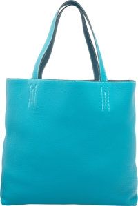 Hermes Turquoise Colvert Clemence Leather Double Sens GM.Reversible Tote Bag. R Square, 2014. Excellent to Pristine.Cond...