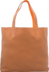 Hermes Gold Orange H Clemence Leather Double Sens GM.Reversible Tote Bag. Q Square, 2013. Excellent to.Pristine Cond...