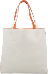 Hermes Gris Perle Orange H Clemence Leather Double Sens GM.Reversible Tote Bag. N Square, 2010. Excellent.Condition...