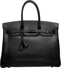 Hermes Limited Edition 35cm So Black Calf Box Leather Birkin Bag.with PVD Hardware. O Square, 2011. Excellent.Conditio...