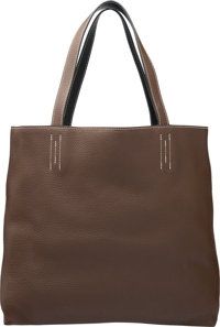 Hermes Cacao Black Clemence Leather Double Sens GM Reversible.Tote Bag. Q Square, 2013. Pristine Condition. 13.5 Width...