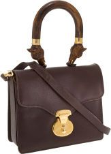 Anya Hindmarch Brown Leather Wood Handle Flap Bag with Long Strap....