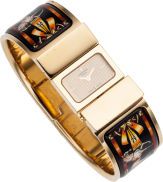 Hermes Gold Loquet Watch with Black Orange Enamel Bangle....