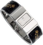 Hermes Silver Loquet Watch with Black White Enamel Bangle....