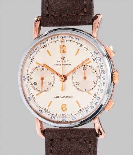 Rolex Follow;Ref. 4062;A rare and elegant stainless steel and pink gold chronograph wristwatch with pulsation dial and coin-edge band