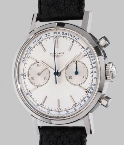 Longines Follow;Ref. 7413;A fine and attractive stainless steel flyback chronograph wristwatch with blue pulsation scale