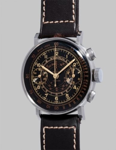 Omega Follow;Ref. CK 2393;A rare, large and attractive stainless steel chronograph wristwatch with black multi-scale dial and angled lugs
