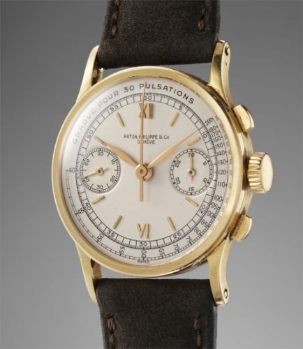 Patek Philippe Follow;Ref. 533;A very attractive and rare yellow gold chronograph wristwatch with pulsation scale and box