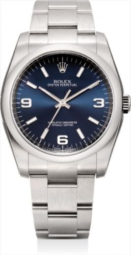 Rolex Follow;Ref. 116000;A rare stainless steel wristwatch with sweep centre seconds, blue dial, bracelet, guarantee and box. Made for the Sultanate of Oman