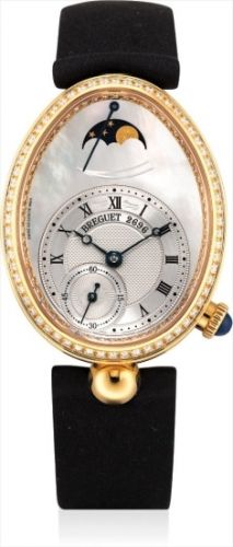 Breguet Follow;Ref. 8908;A fine and rare gold and diamond-set lady's oblong wristwatch with mother-of-pearl dial, power reserve and moon phases