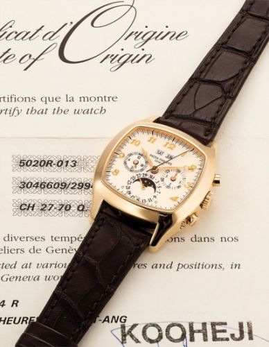 Patek Philippe Follow;Ref. 5020R-013;An extremely fine and very rare pink gold perpetual calendar chronograph wristwatch with moon phase, certificate and box