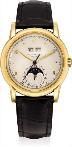 Patek Philippe Follow;Ref. 2497;An extremely fine and rare gold perpetual calendar wristwatch with sweep centre seconds and moon phase
