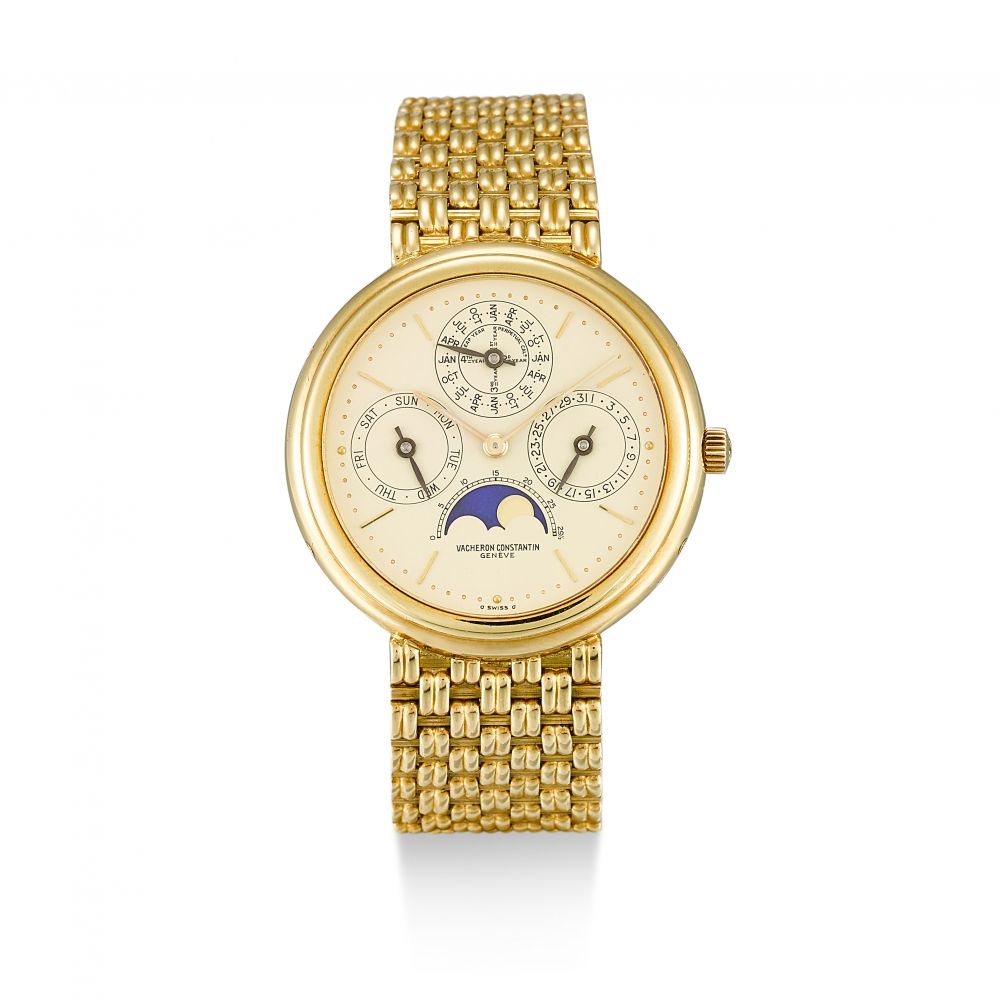 VACHERON CONSTANTIN | REFERENCE 43031/1, A YELLOW GOLD PERPETUAL CALENDAR BRACELET WATCH WITH MOON PHASES AND LEAP YEAR INDICATION, CIRCA 1990
