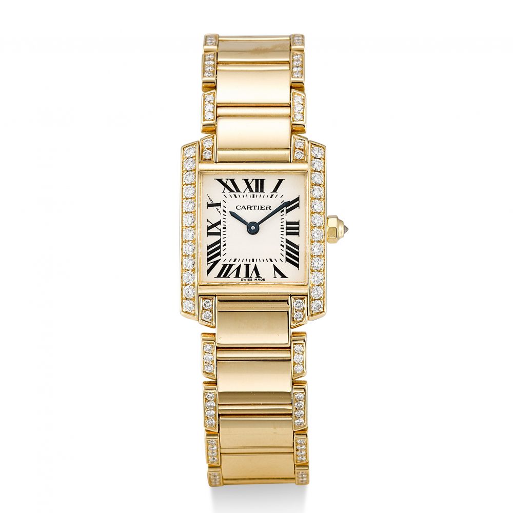 CARTIER | TANK FRANÇAISE, REFERENCE 2385, A YELLOW GOLD AND DIAMOND-SET WRISTWATCH WITH BRACELET, CIRCA 2000