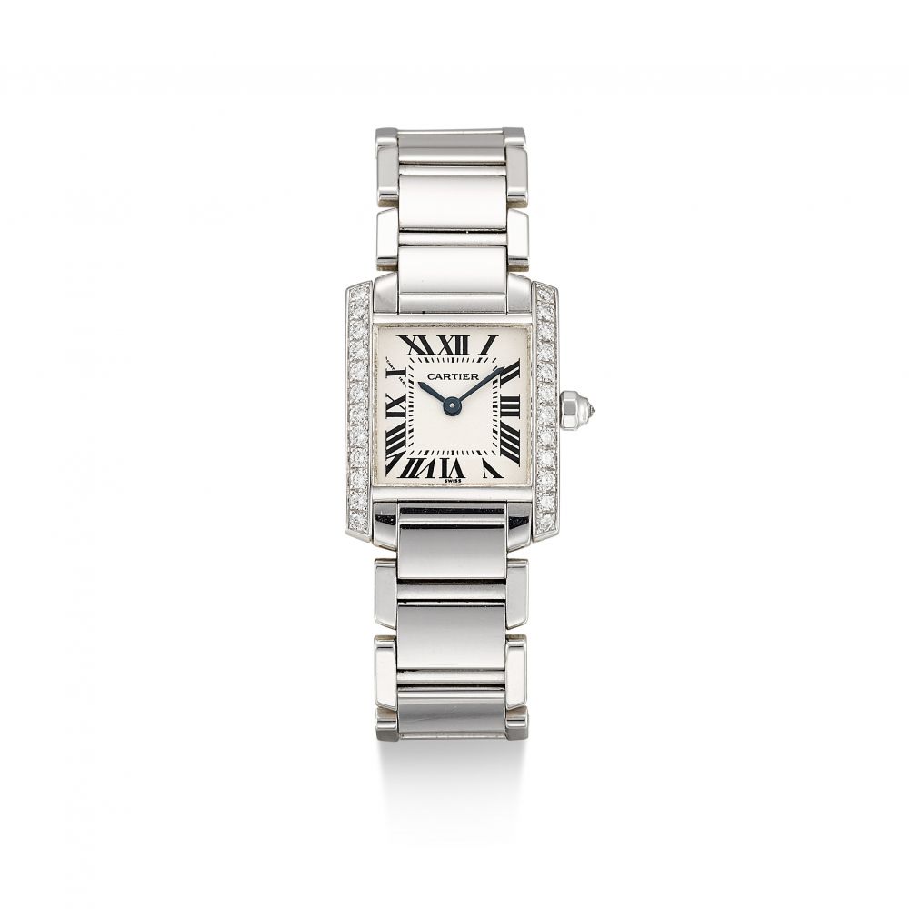 CARTIER | TANK FRANÇAISE, REFERENCE 2403, A WHITE GOLD AND DIAMOND-SET WRISTWATCH WITH BRACELET, CIRCA 2000