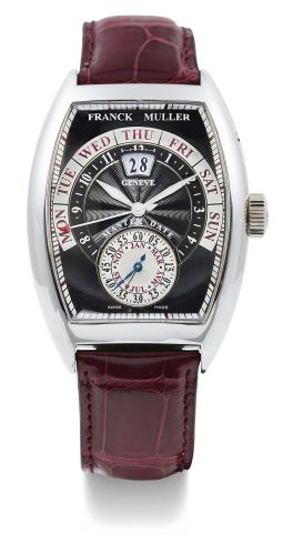 Franck Muller A FINE AND RARE WHITE GOLD TONNEAU-FORM AUTOMATIC TRIPLE CALENDAR WRISTWATCH RETROGRADE DAY REF 8880GD NO 138 MASTER DATE CIRCA 2006