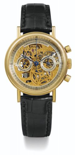 Breguet A FINE YELLOW GOLD SKELETONIZED CHRONOGRAPH WRISTWATCH REF 3235 CIRCA 1990