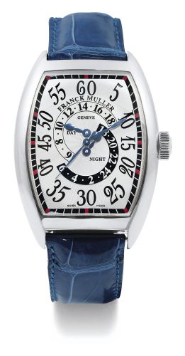 Franck Muller A WHITE GOLD AUTOMATIC TONNEAU-FORM CENTRE SECONDS WRISTWATCH WITH BI-RETROGRADE DAY AND NIGHT HOURS CASE 8880DHR NO 18 CASABLANCA CIRCA 2010