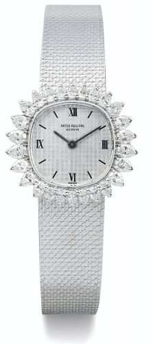 Patek Philippe A LADY'S WHITE GOLD AND DIAMOND-SET CUSHION-FORM BRACELET WATCH REF 3391/1 MVT 995180 CASE 2667320 MADE IN 1968