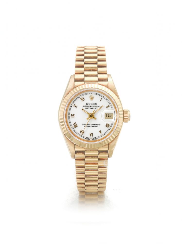 ROLEX | REF 69158 DATEJUST, A LADY'S YELLOW GOLD AUTOMATIC WRISTWATCH WITH DATE AND BRACELET CIRCA 1986