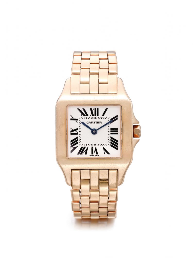 CARTIER | REF 2702 SANTOS DEMOISELLE, A YELLOW GOLD SQUARE QUARTZ WRISTWATCH WITH BRACELET CIRCA 2000