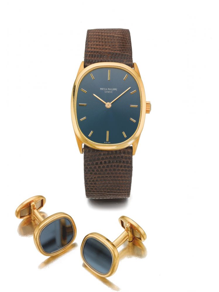 PATEK PHILIPPE | REF 3546 ELLIPSE, A YELLOW GOLD WRISTWATCH WITH MATCHING CUFF LINKS MADE IN 1968
