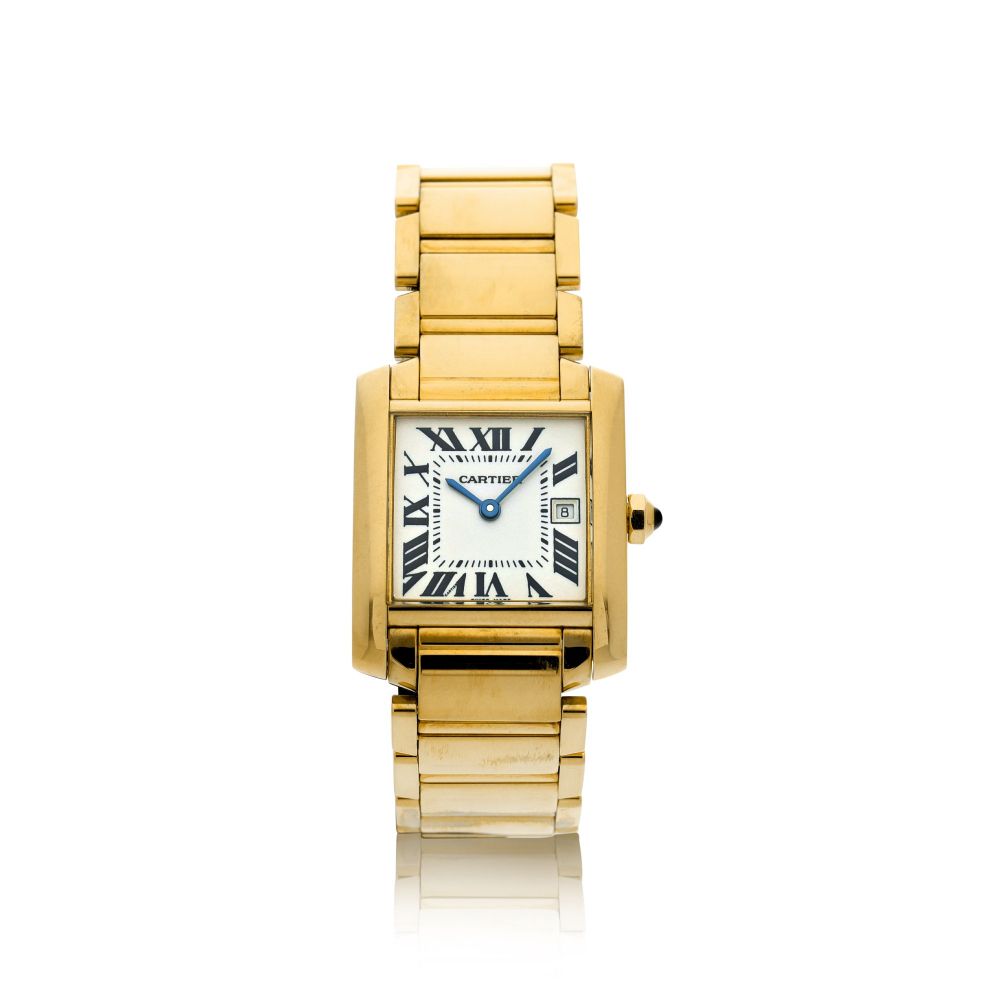 CARTIER | REFERENCE 2466 TANK FRANCAISE A YELLOW GOLD RECTANGULAR WRISTWATCH WITH DATE AND BRACELET, CIRCA 2000