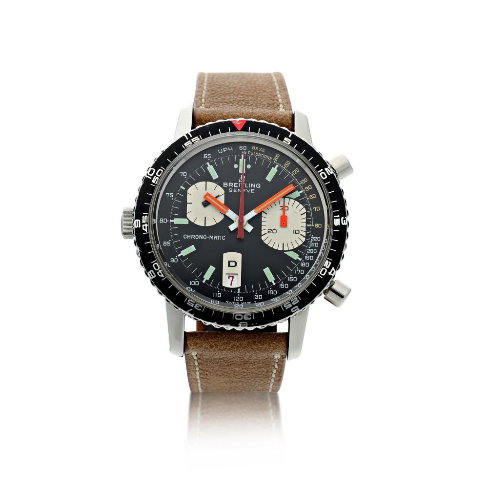 BREITLING | REFERENCE 2110 CHRONO-MATIC A STAINLESS STEEL AUTOMATIC CHRONOGRAPH WRISTWATCH WITH DATE, CIRCA 1970