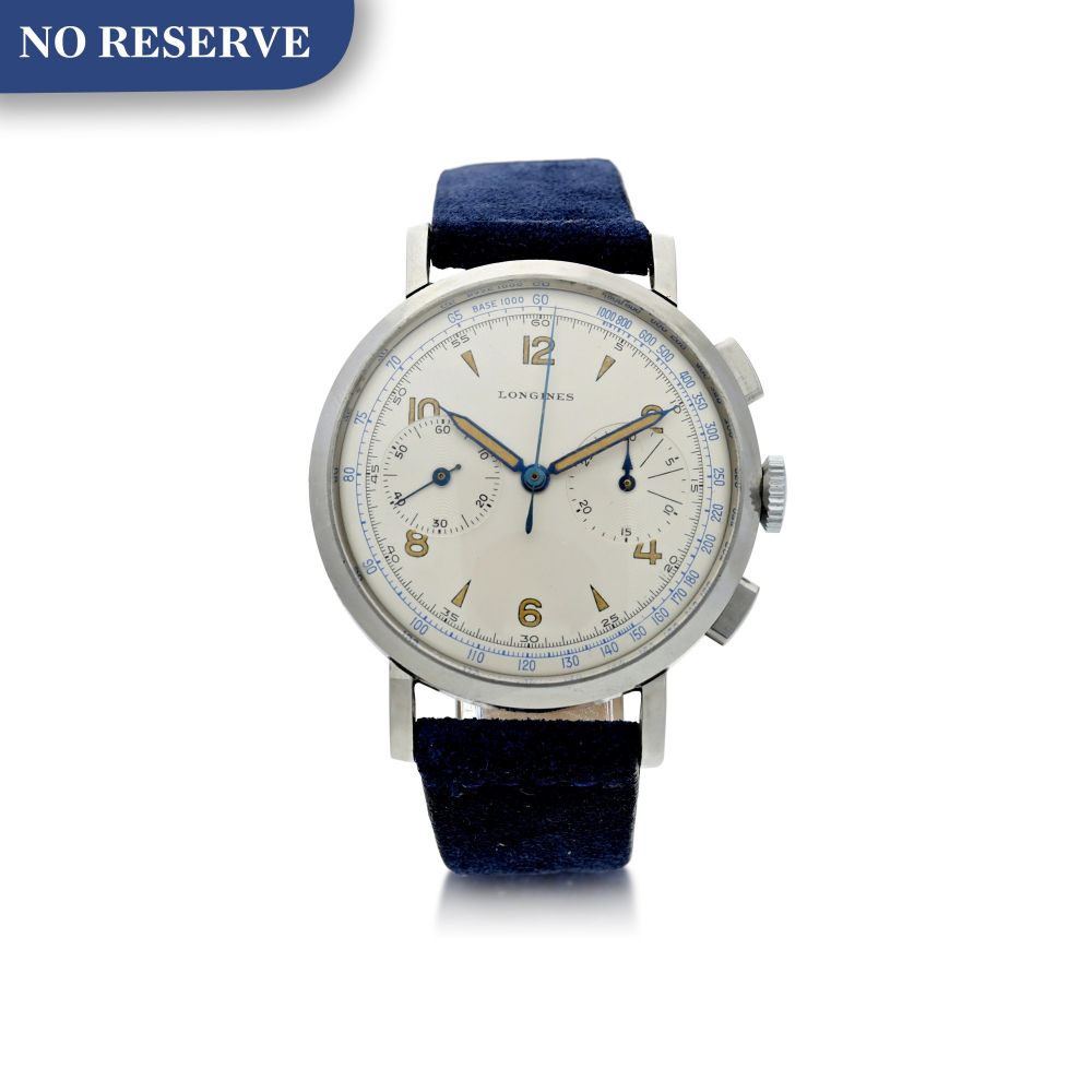 LONGINES | REFERENCE 6234-3 A STAINLESS STEEL CHRONOGRAPH WRISTWATCH WITH REGISTERS, CIRCA 1950