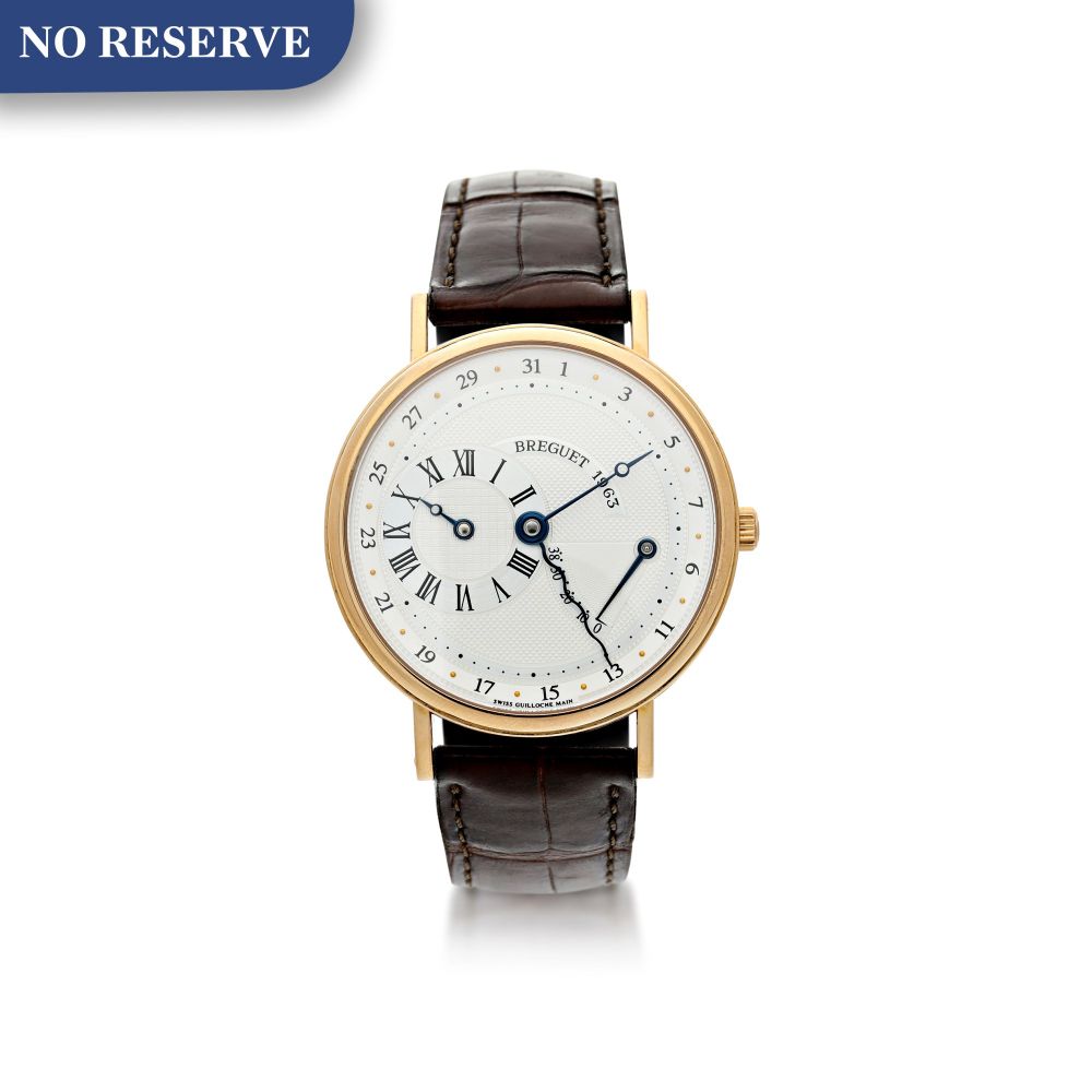 BREGUET | REFERENCE 3680 A PINK GOLD AUTOMATIC WRISTWATCH WITH DATE AND POWER RESERVE INDICATION, CIRCA 2005