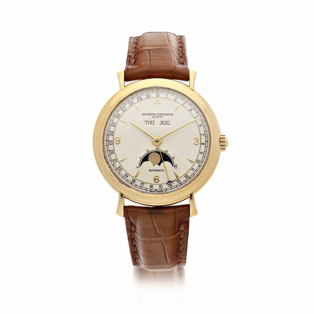VACHERON CONSTANTIN | REFERENCE 47050 A YELLOW GOLD AUTOMATIC TRIPLE CALENDAR WRISTWATCH WITH MOON PHASES, CIRCA 1995