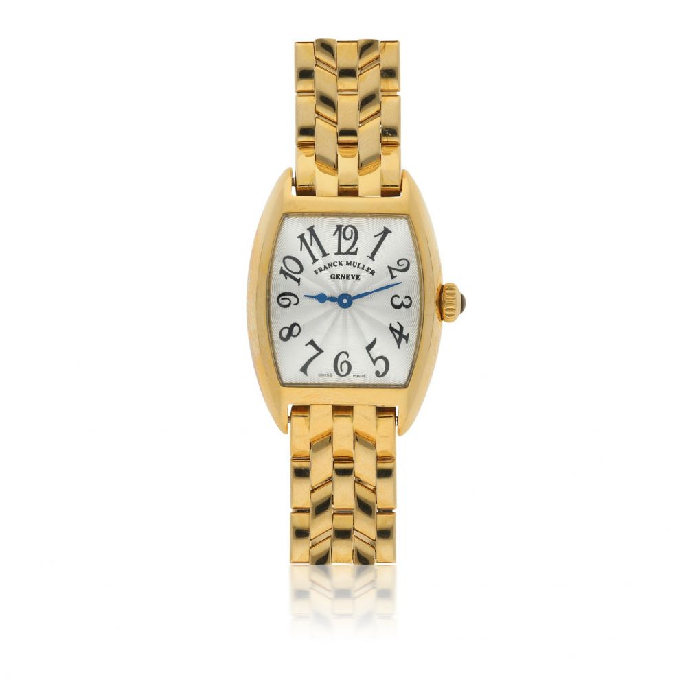 FRANCK MULLER | REF 2250 QZ, A LADY'S YELLOW GOLD TONNEAU FORM QUARTZ WRISTWATCH WITH BRACELET CIRCA 2005