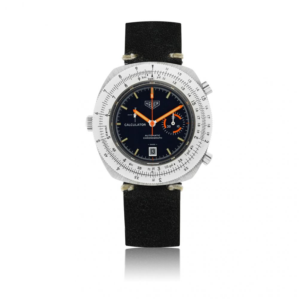 HEUER | REF 150.633 CALCULATOR CHRONOGRAPH, A STAINLESS STEEL AUTOMATIC CALCULATOR CHRONOGRAPH WRISTWATCH CIRCA 1970