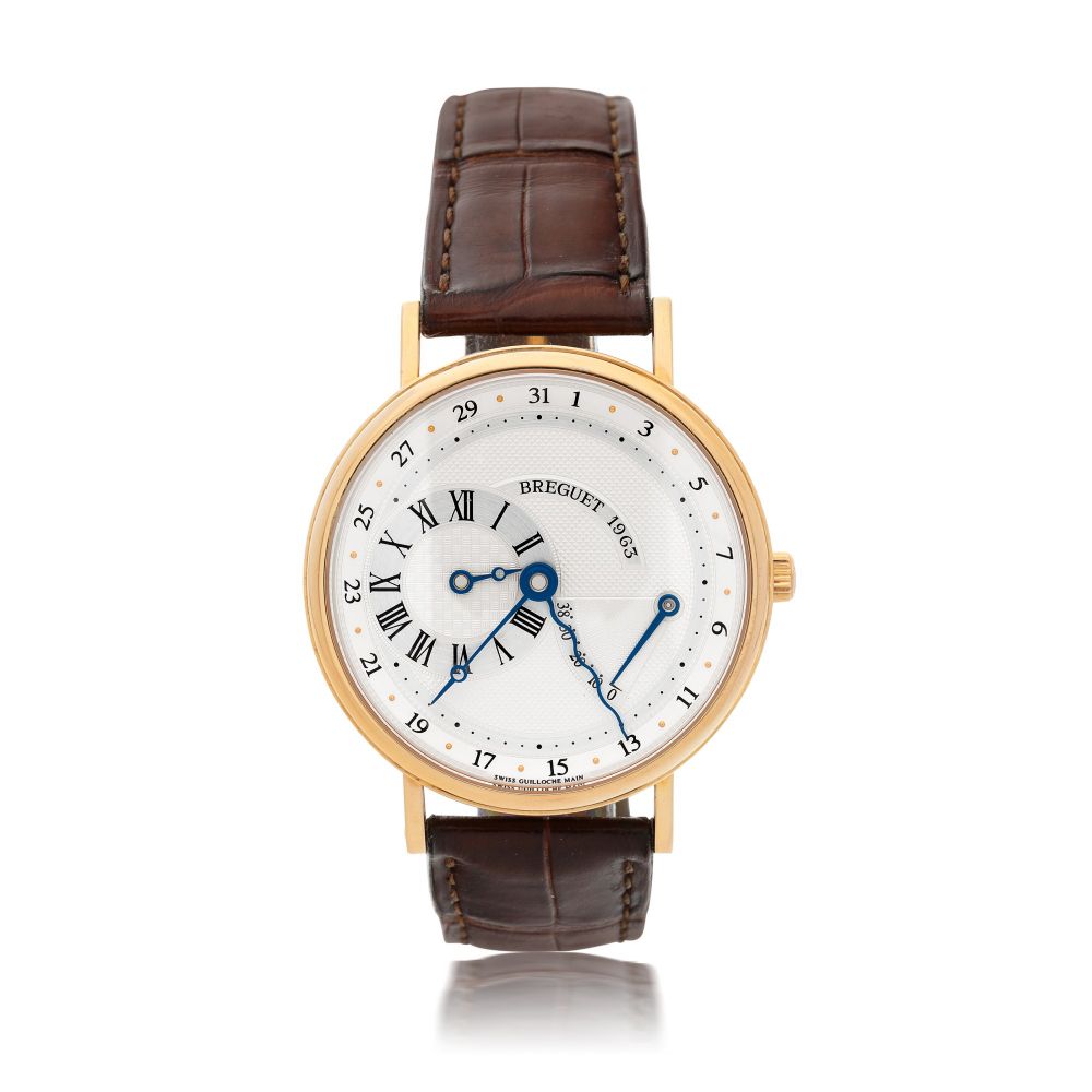 BREGUET | REFERENCE 3680 A PINK GOLD AUTOMATIC WRISTWATCH WITH DATE AND POWER RESERVE INDICATION, CIRCA 2005