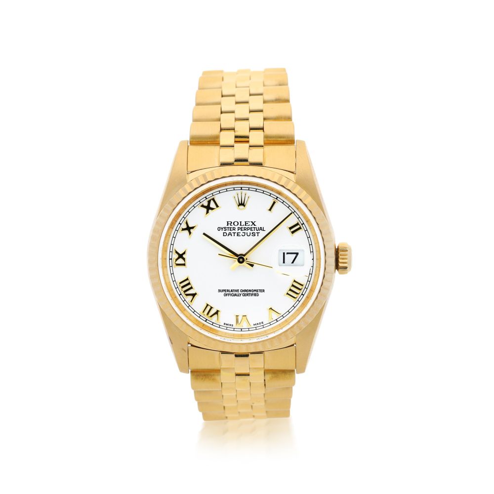 ROLEX | REFERENCE 16238/16200 DATEJUST A YELLOW GOLD AUTOMATIC WRISTWATCH WITH DATE AND BRACELET, CIRCA 2001