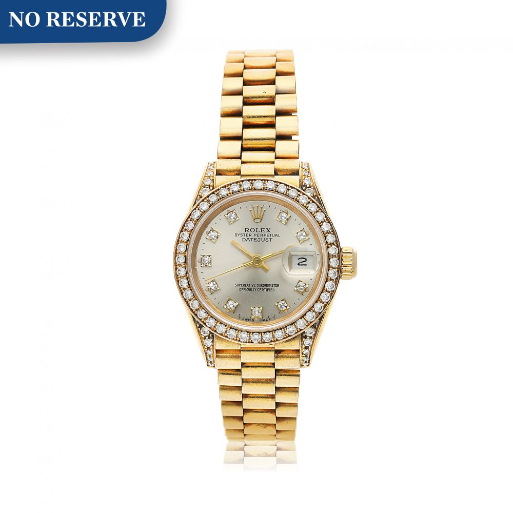 ROLEX | REFERENCE 69158 DATEJUST A LADY'S YELLOW GOLD AND DIAMOND SET AUTOMATIC WRISTWATCH WITH DATE AND BRACELET, CIRCA 1995
