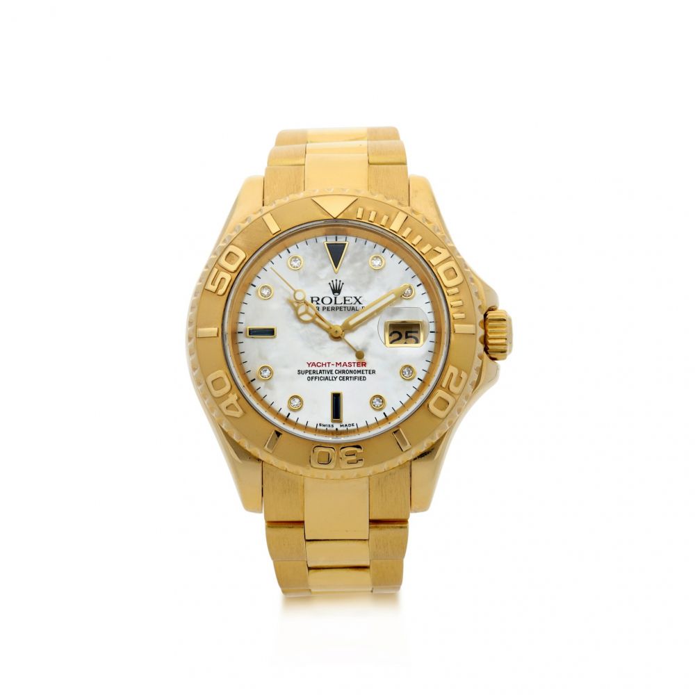 ROLEX | REFERENCE 16628B YACHT-MASTER A YELLOW GOLD, DIAMOND AND SAPPHIRE-SET AUTOMATIC WRISTWATCH WITH DATE AND BRACELET, CIRCA 2000