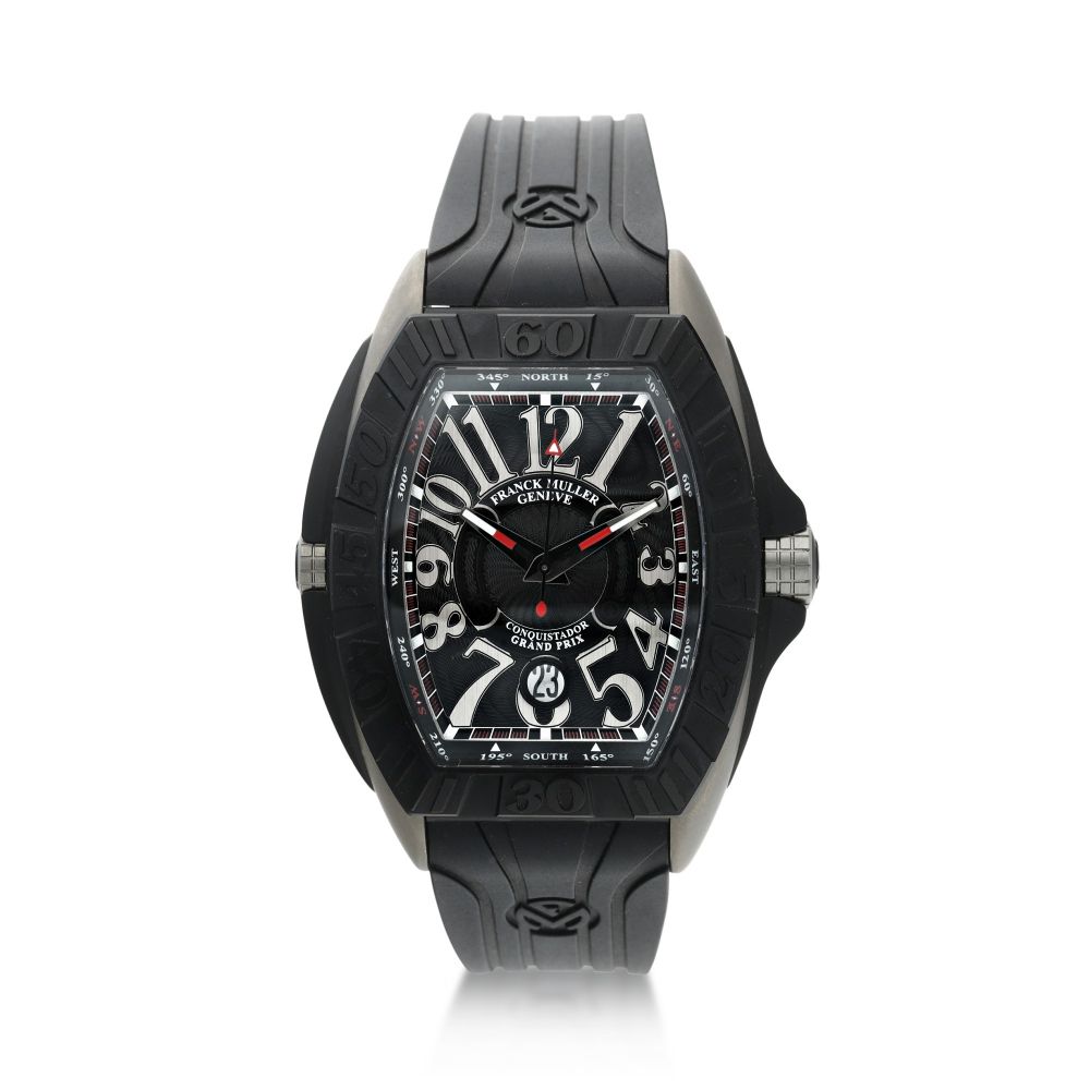 FRANCK MULLER | REFERENCE 8900 SC DT CONQUISTADOR GRAND PRIX A TITANIUM TONNEAU-SHAPED AUTOMATIC WRISTWATCH WITH DATE, CIRCA 2010