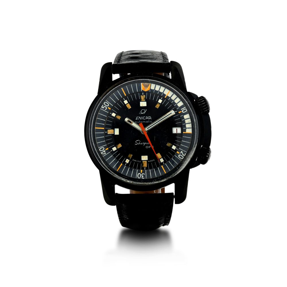 ENICAR | REFERENCE 144/35/03 SHERPA OPS A PVD-COATED STAINLESS STEEL AUTOMATIC WRISTWATCH, CIRCA 1965