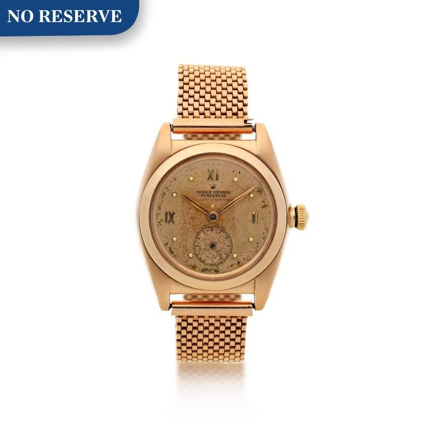 ROLEX | REFERENCE 3130 OYSTER PERPETUAL 'BUBBLEBACK' RETAILED BY CUERVO Y SOBRINOS: A PINK GOLD AUTOMATIC WRISTWATCH, CIRCA 1940