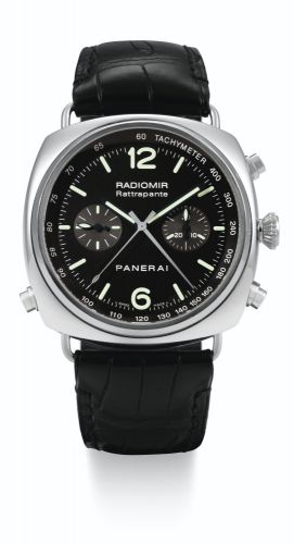 Panerai.A STAINLESS STEEL CUSHION-FORM AUTOMATIC SPLIT SECONDS CHRONOGRAPH WRISTWATCH WITH REGISTER PAM00214 NO H0845/1000 RADIOMIR RATTRAPANTE CIRCA 2006
