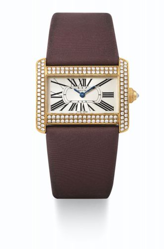 Cartier.A LADY'S YELLOW GOLD AND DIAMOND-SET RECTANGULAR WRISTWATCH REF 2601 TANK DIVAN CIRCA 2003