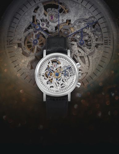 Breguet.A FINE WHITE GOLD SKELETONIZED CHRONOGRAPH WRISTWATCH WITH REGISTER REF 3235 NO 4028 C CIRCA 1995