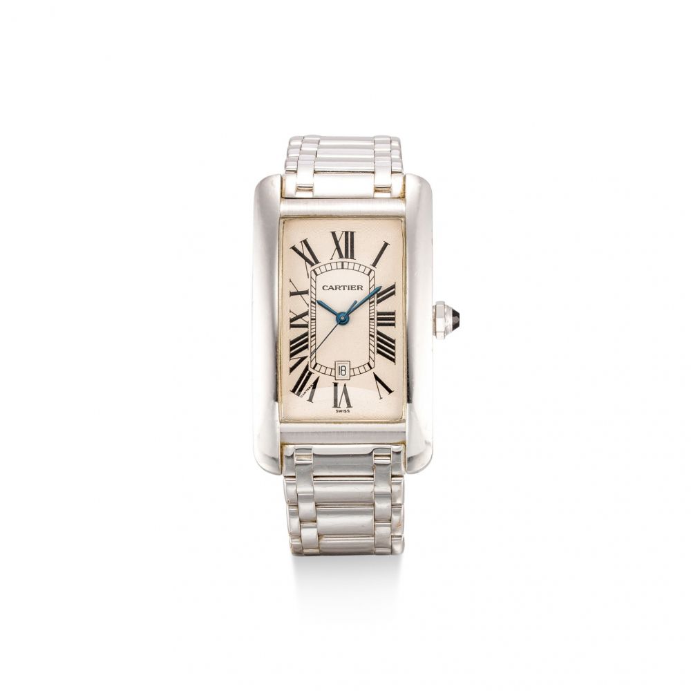 CARTIER | TANK AMÉRICAINE, REFERENCE 1741, A WHITE GOLD WRISTWATCH WITH DATE AND BRACELET, CIRCA 1990