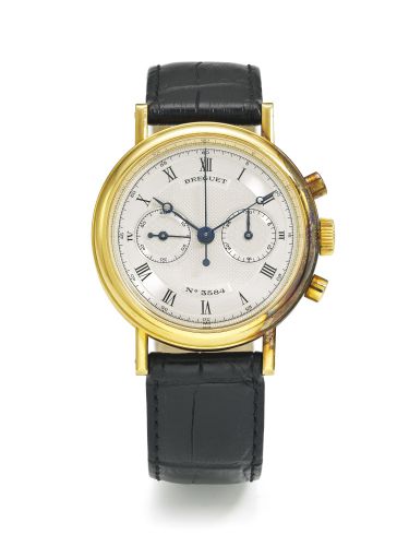 Breguet.A YELLOW GOLD CHRONOGRAPH WRISTWATCH WITH REGISTER REF 3237 NO 3584 CIRCA 1995