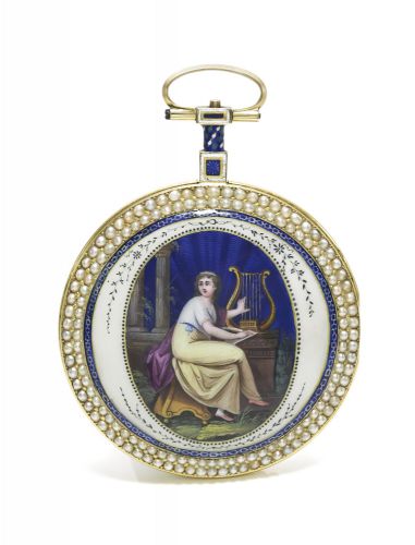 Bordier.A YELLOW GOLD AND ENAMEL OPEN-FACED WATCH CIRCA 1790